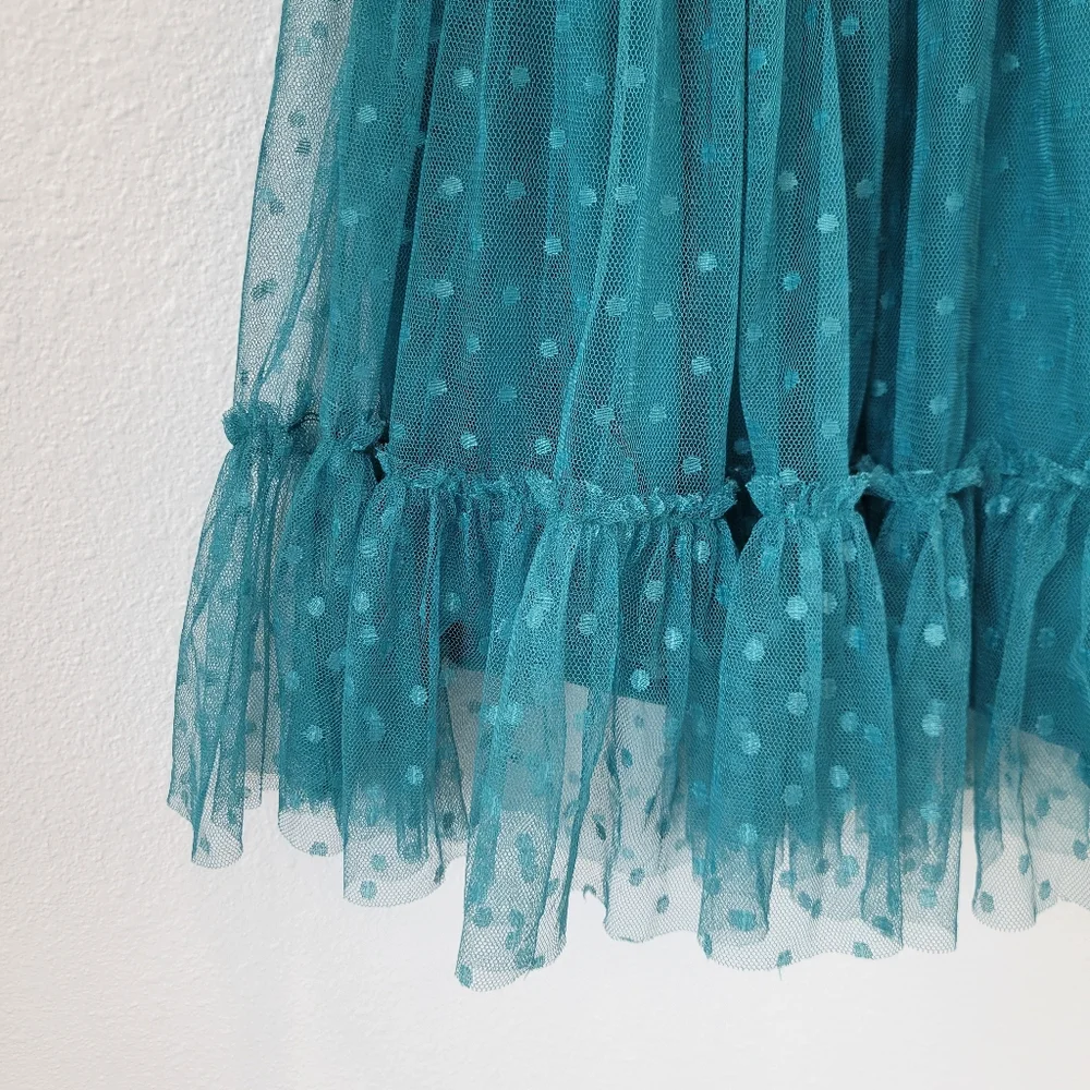 Mia Joy by Joyfolie Teal Tulle Swiss Dot Dress Girls‎ Size 5